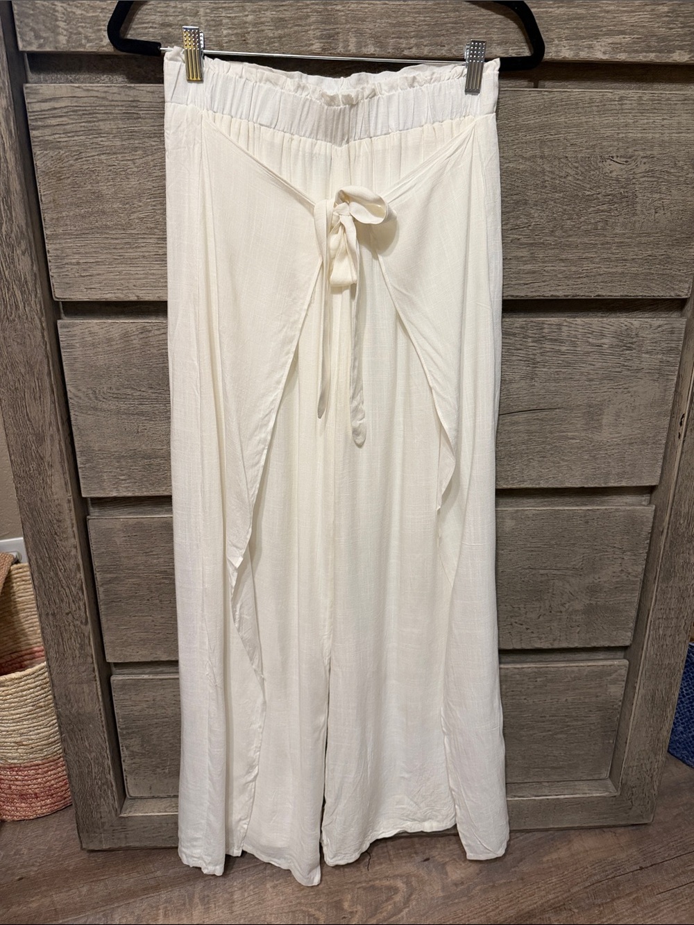 Flowy Cream Wide-Leg Tie-Front Pants